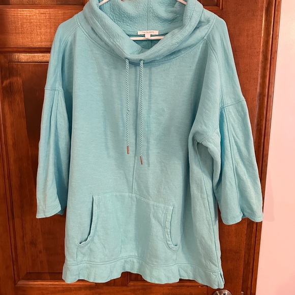 T by Talbots Sweatshirt Mint Green Cowl Neck Drawstring Kangaroo Pocket Sz XL - Picture 2 of 9